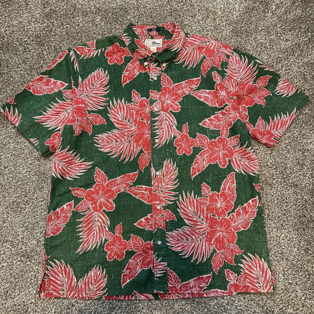Reyn Spooner Red Green Hibiscus Flowers Hawaiian Shirt Size XL Men's